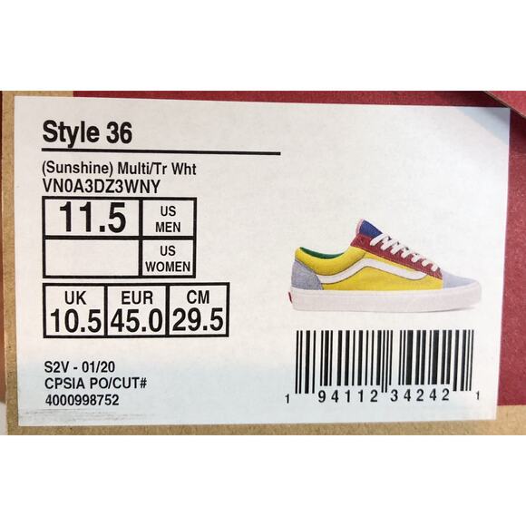 NWT Vans Style 36 Sneaker Sunshine Multi True White Mens Size 11.5 VN0A3DZ3WNY - Picture 8 of 8